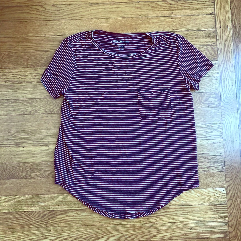 Maroon and white striped T-shirt - Picture 1 of 1